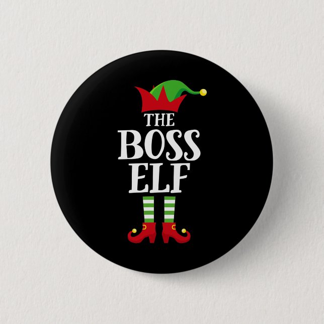Boss Elf Family Matching Christmas Group Elf Pajam 2 Inch Round Button (Front)