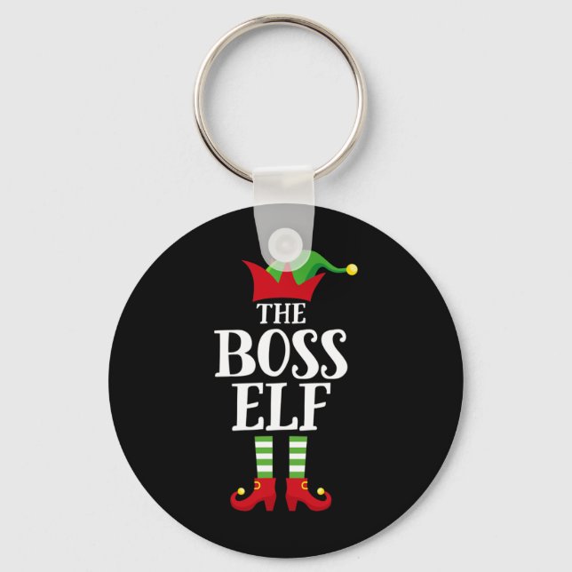 Boss Elf Family Matching Christmas Group Elf Pajam Keychain (Front)