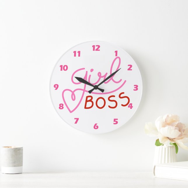 Boss Fille Personnalisée Rose Rouge Grande horloge (Maison)