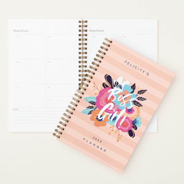 Boss Girl | Trendy Bold Florals & Blush Striped Planner (Display)