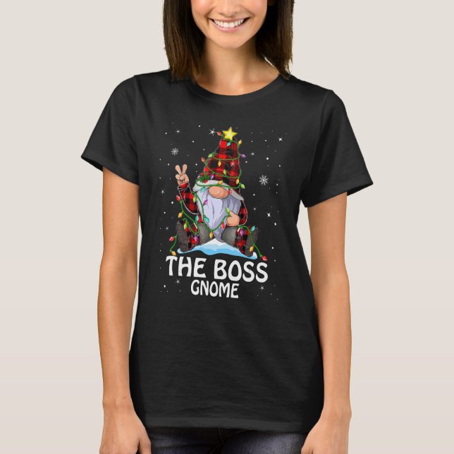Boss Gnome Buffalo Plaid Matching Christmas Tree L T-Shirt (Front)