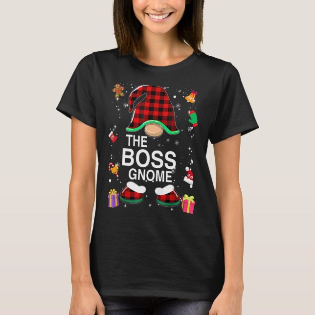 Boss Gnome Buffalo Plaid Matching Family Christmas T-Shirt (Front)