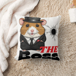 Boss Hamster Kawaii Throw Pillow