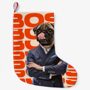 Boss headed by dog head standing with hands crosse small christmas stocking