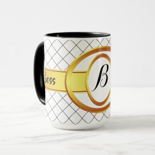 Boss Lady Black and Yellow Monogram Ringer 15oz Mug
