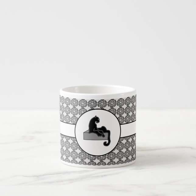 Boss Lady Black Cat and Pattern Flowers Espresso Cup (Front)