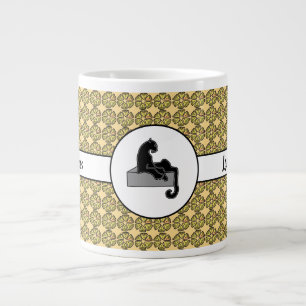 Boss Lady Black Cat and Pink Flowers Yellow Large Coffee Mug