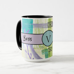Boss Lady Black Monogram Abstract 2 Ringer 15oz Mug
