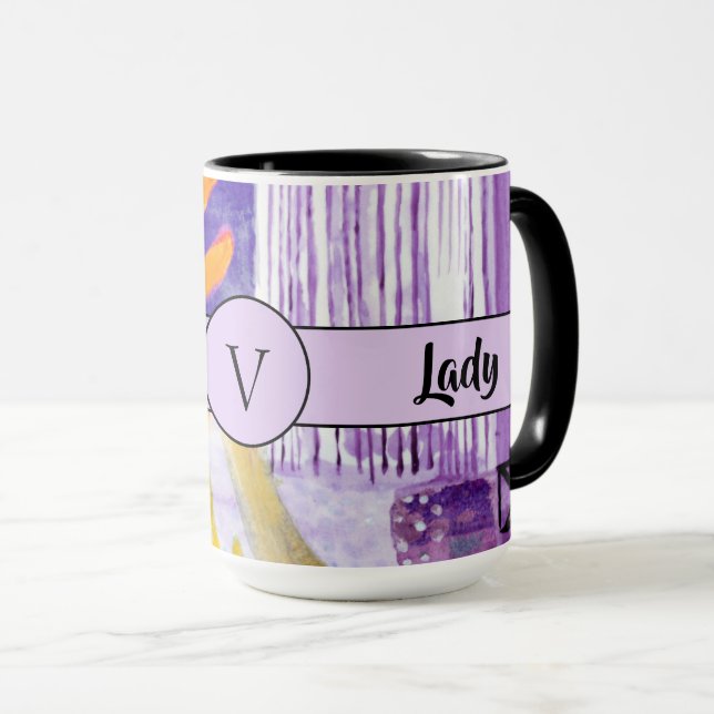 Boss Lady Black Monogram Abstract 3 Ringer 15oz Mug (Front Right)