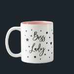 Boss lady black star Two-Tone coffee mug<br><div class="desc">This is a great gift for a coworker, girlfriend or anyone who loves to be in charge. It features boss lady text in a script font with black stars around it. Print is featured on both sides. If you need any assistance customizing your product, please contact me through my store...</div>