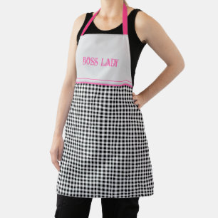 Boss Lady Black White Buffalo Check Apron