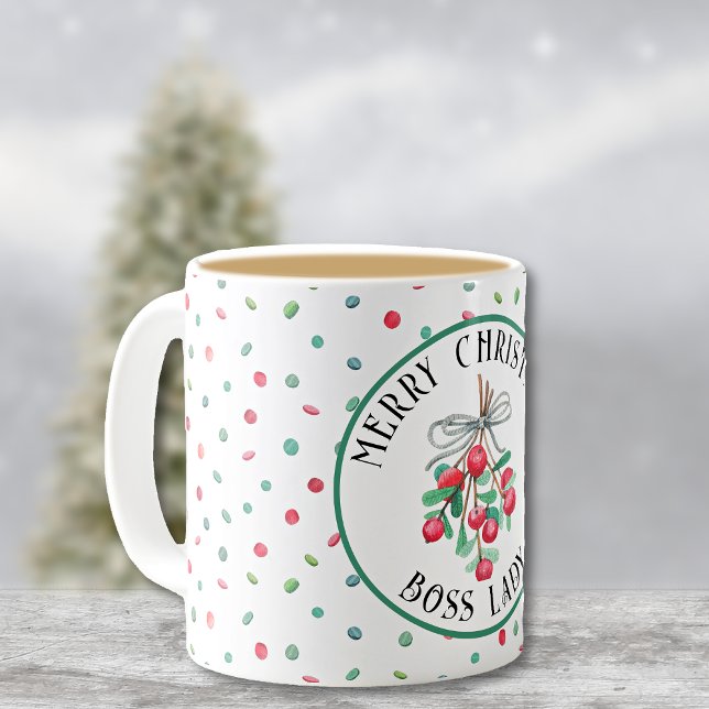 Boss Lady, Christmas Mistletoe Candy Pattern 11oz Coffee Mug (Creator Uploaded)