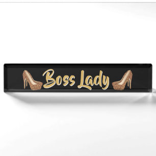 Boss Lady   Elegant Gold Glitter High Heels Nameplate