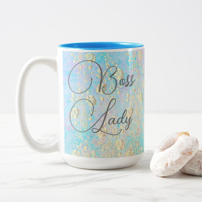 Boss Lady Gold Floral on Pastels Mug (With Donut)