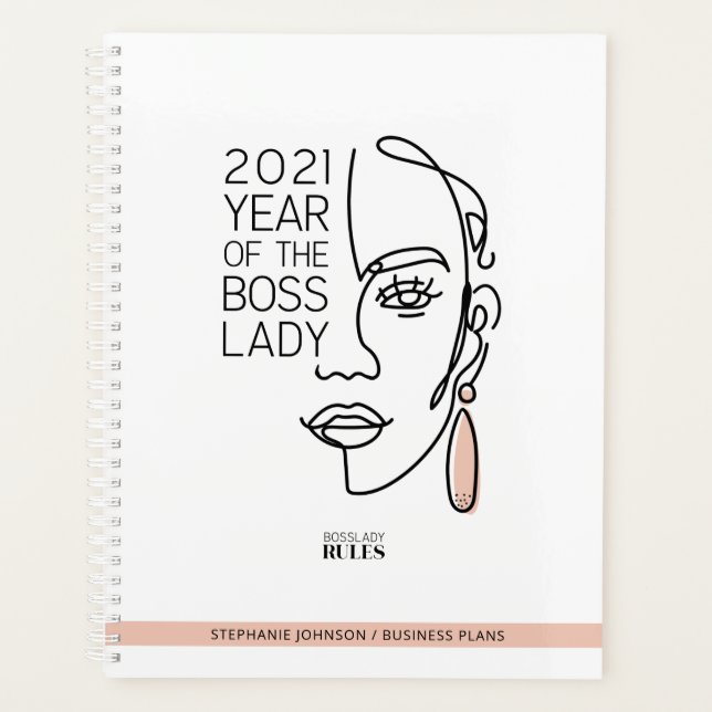 Boss Lady Line Art Typography 2021 Home Business Planner (Front)