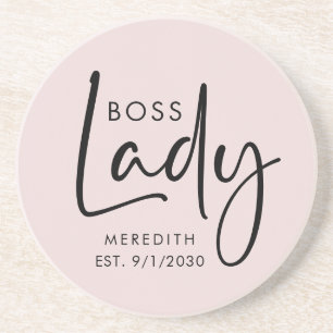 Boss Lady Logo Blush Pink Personalized Coaster