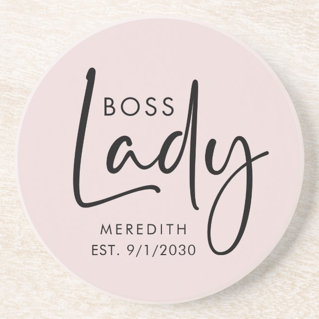 Boss Lady Logo Blush Pink Personalized Coaster (Front)