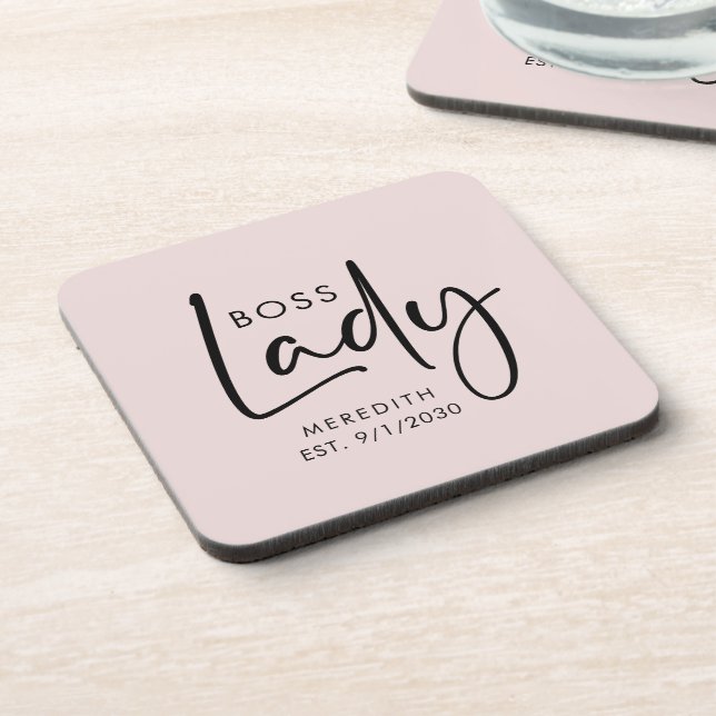 Boss Lady Logo Blush Pink Personalized Coaster (Left Side)