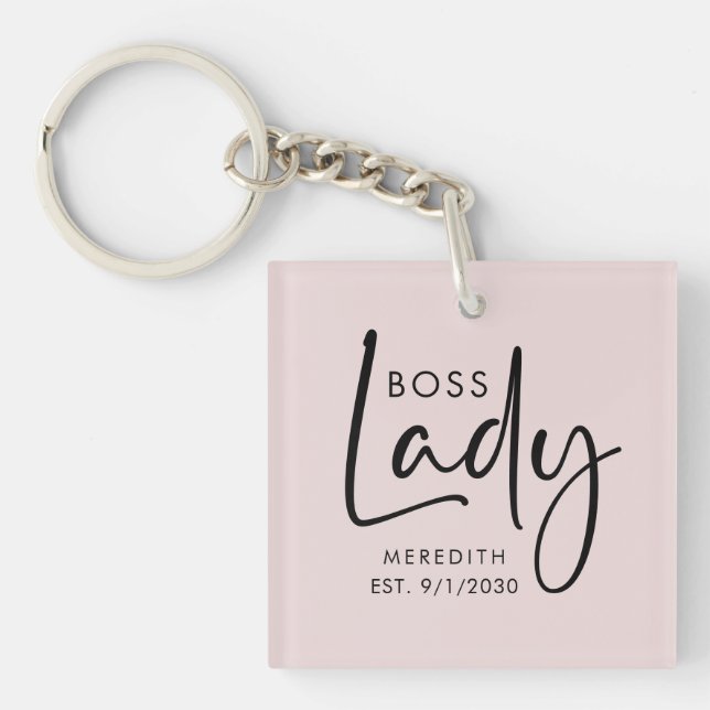Boss Lady Logo Blush Pink Personalized Keychain (Front)