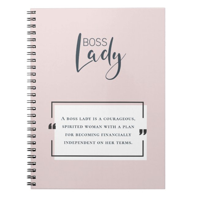 Boss Lady Logo Motivational Quote Blush Pink Notebook (Front)