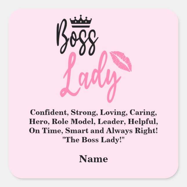 Boss Lady, Personalized Name Gift For Her Square Sticker (Front)