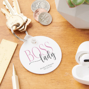 Boss Lady Pink and Grey Natural Keychain