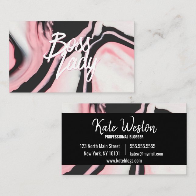 Boss Lady Pink Black Painted Marble Business Card (Front/Back)
