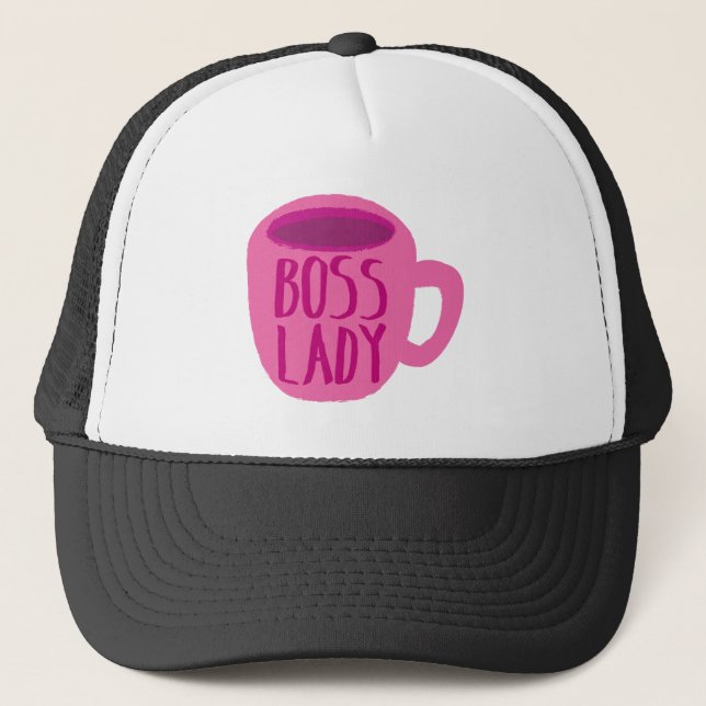 Boss Lady pink Coffee Cup Trucker Hat (Front)