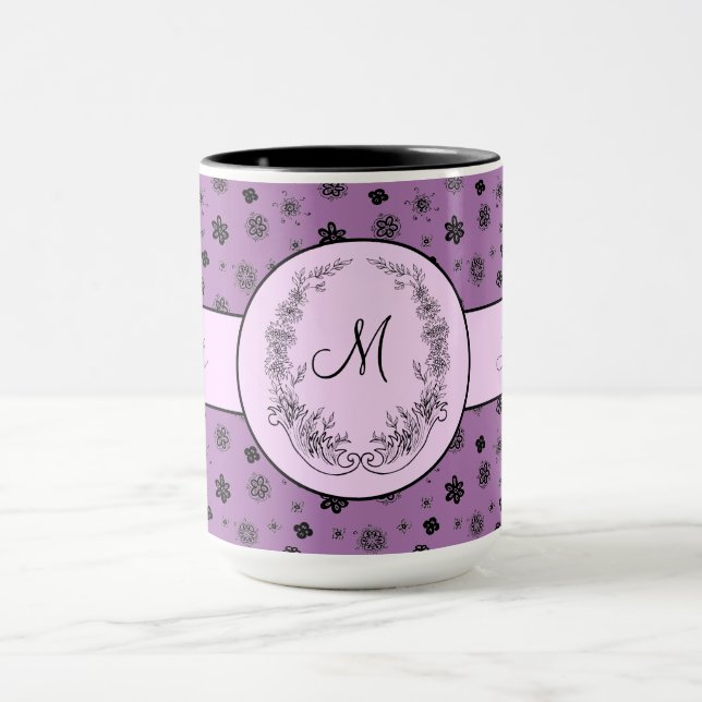 Boss Lady Purple Black Monogram Ringer 15oz Mug (Center)
