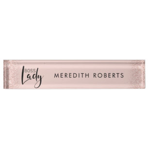 Boss Lady Rose Gold Blush Glitter Personalized Nameplate