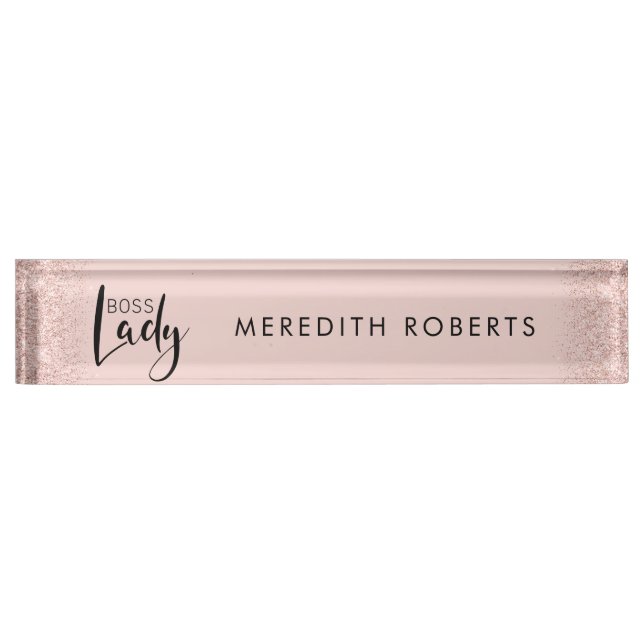 Boss Lady Rose Gold Blush Glitter Personalized Nameplate (Front)