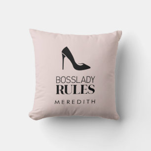 Boss Lady Rules Stiletto Logo Blush Throw Pillow