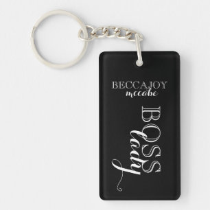 Boss Lady Script Custom Name Black White Keychain