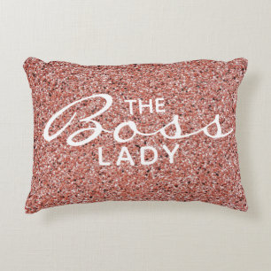 Boss Lady Script Typography Pink Rose Gold Glitter Accent Pillow