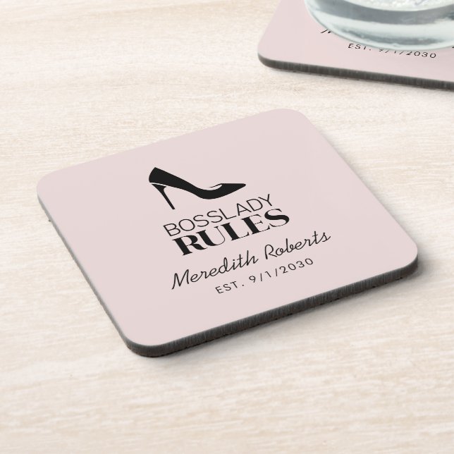 Boss Lady Stiletto Logo Blush Personalized Coaster (Left Side)