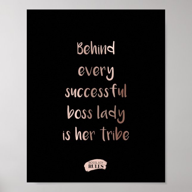 Boss Lady Tribe Rose Gold Typography Quote Black Poster (Front)