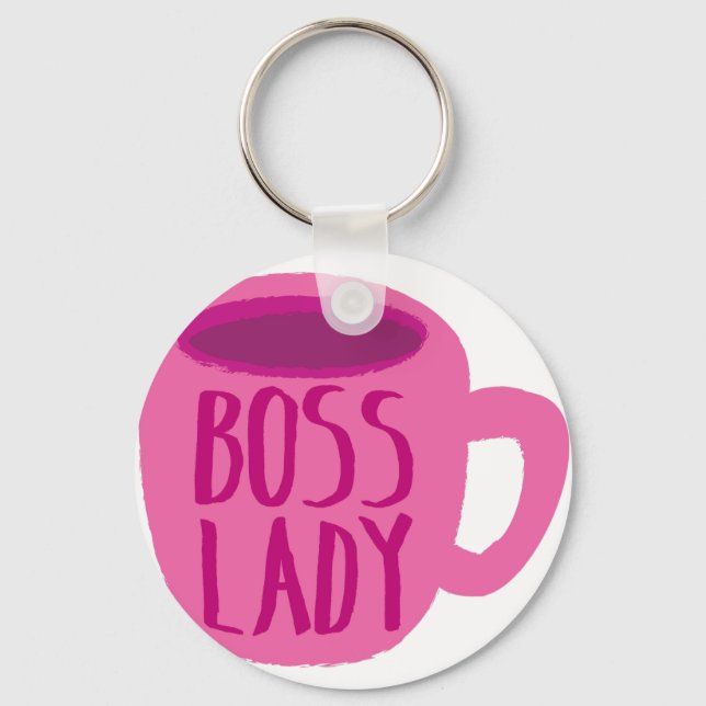 BOSS lady with a pink coffee cup Keychain (Front)