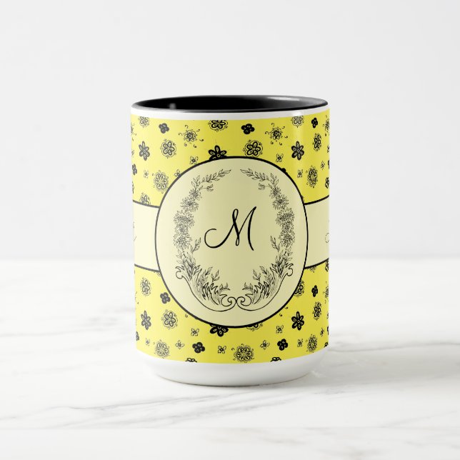 Boss Lady Yellow Black Monogram Ringer 15oz Mug (Center)