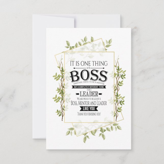 Boss Mentor Leader Greenery Gold Geometric Card (Front)