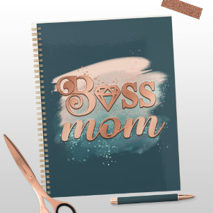 Boss Mom Trendy Copper Teal Watercolor Typography  Planner