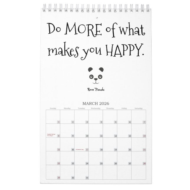 Boss Panda Positive Quotes Calendar (Mar 2026)