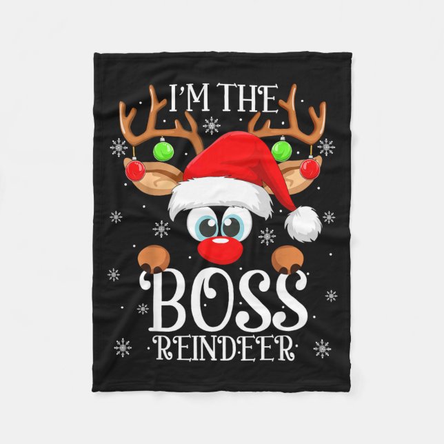 Boss Reindeer Christmas Family Matching Group Funn Fleece Blanket (Front)