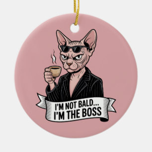Boss Sphynx Cat Coffee Artwork Ceramic Ornament