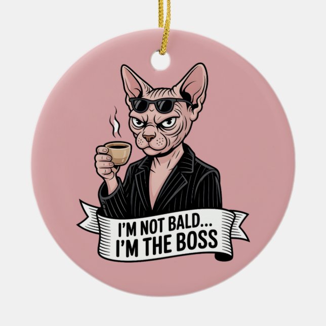 Boss Sphynx Cat Coffee Artwork Ceramic Ornament (Front)
