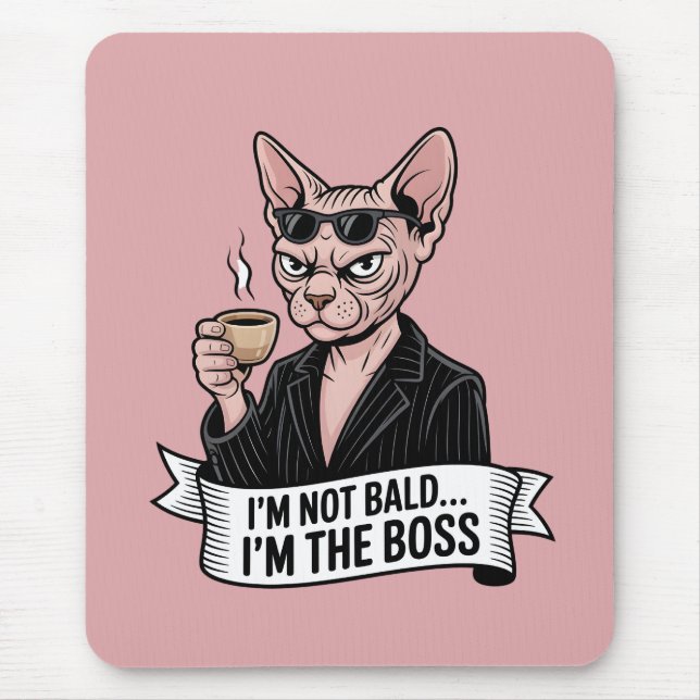 Boss Sphynx Cat Coffee Artwork Mouse Pad (Front)