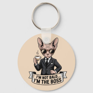 Boss Sphynx Cat Coffee Illustration Keychain
