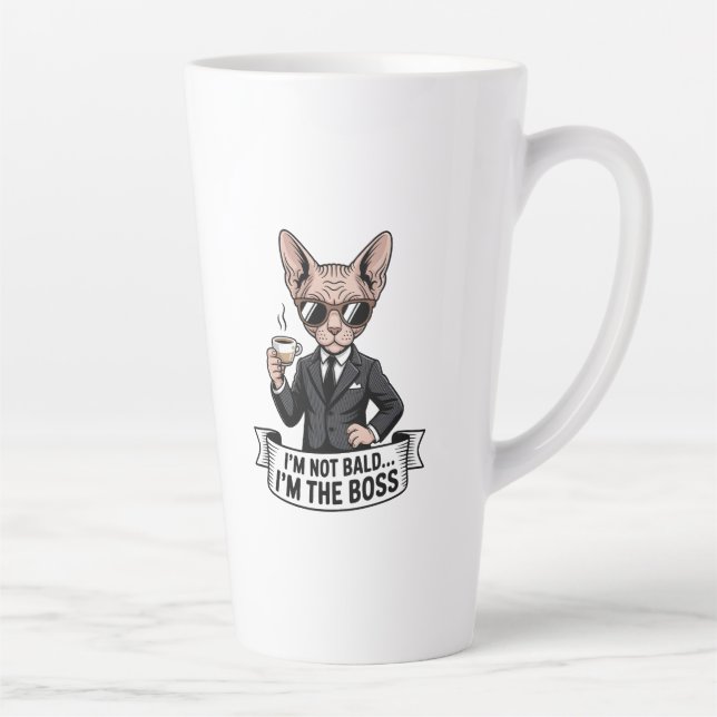 Boss Sphynx Cat Coffee Illustration Latte Mug (Right)