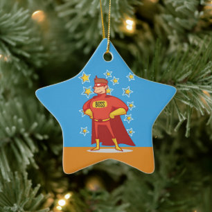 Boss Superhero on Father's Day Ceramic Ornament