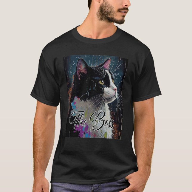 Boss Tuxedo Cat  for Mom Dad T-Shirt (Front)
