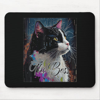 Boss Tuxedo Cat Lovers Funny Shirt For Mom Dad Mouse Pad